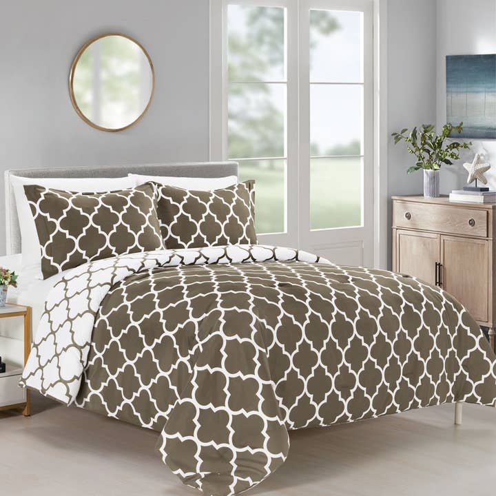Elegant Comfort - Vente Parure de lit - Ensemble de couette réversible en treillis marocain 3 pièces Elegant Comfort