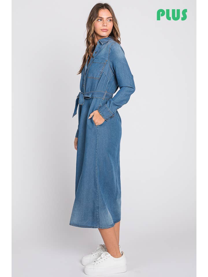 ZiA Apparel - Wholesale Dress - Women's - Denim Midi Shirt Plus Size Dress