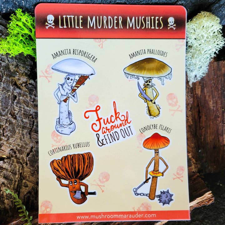 Mushroom Marauder – Großhandel Aufkleber – Little Murder Mushies | Stickerbogen mit 4 Tödlichen Pilzen
