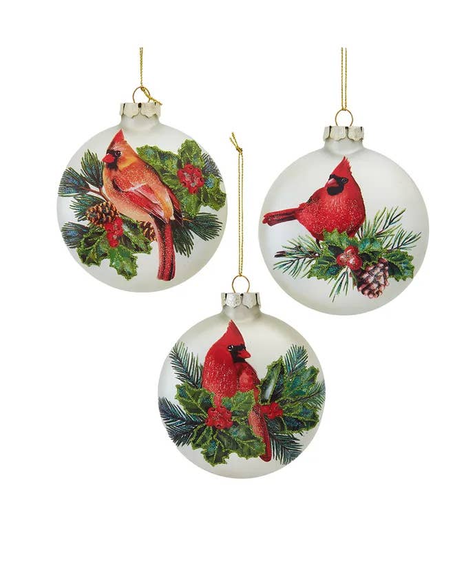 Kurt S. Adler, Inc. - Wholesale Ornament - 100mm Cardinal Holly Berry Ball 3P