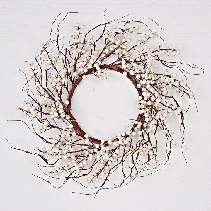 30820- 22in Wreath-White Snowberries with wispy twigs for wholesale by Holiday Depot Inc.