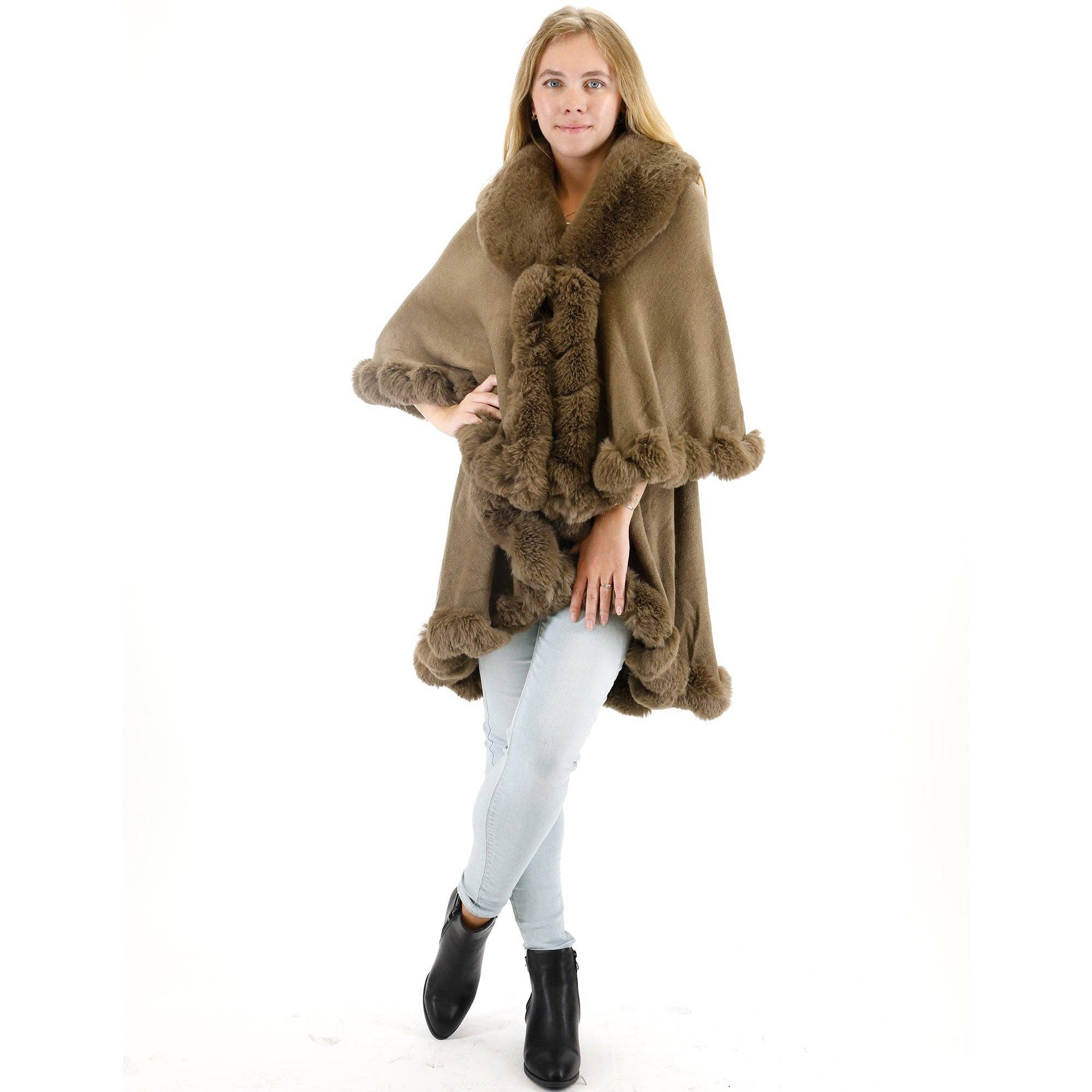 TAPA fashion - Wholesale Poncho - Women's - Solid Color Fur Double Layer Poncho SH925 (3PC)17