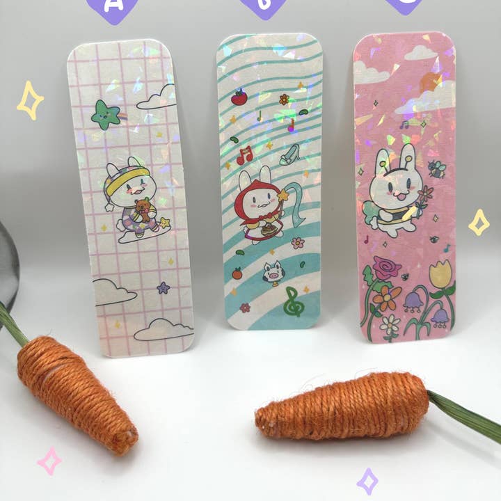 Rabbit Babies Handmade Holographic Bookmark for wholesale by Courtney Elizabeth Studio