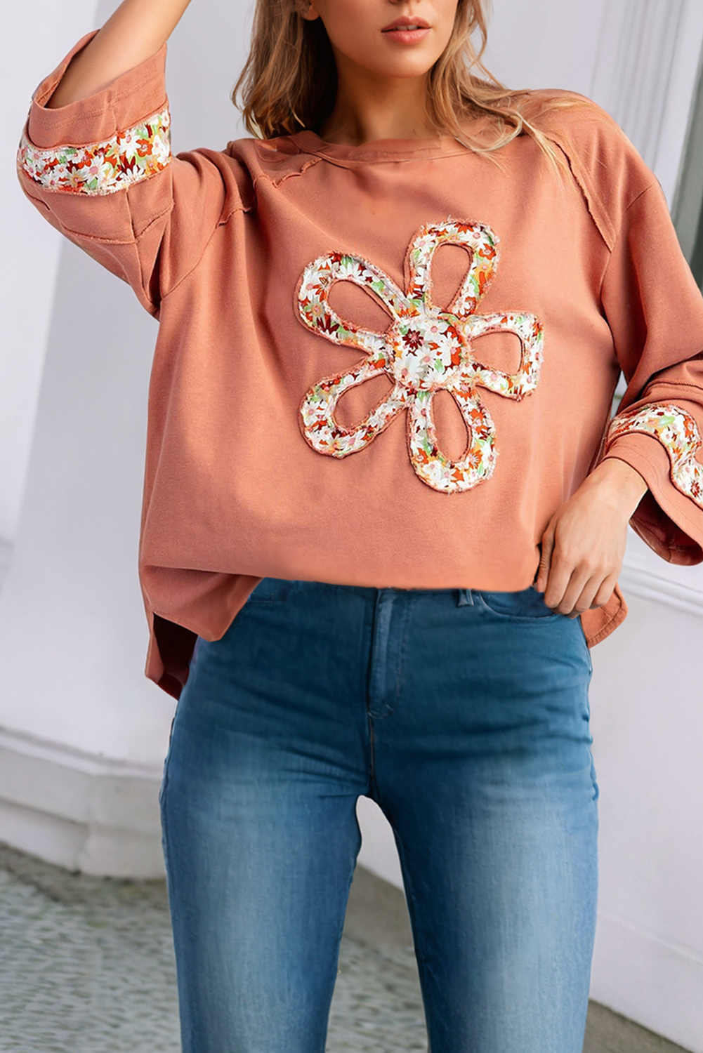 Little Daisy Closet - Wholesale Tunic - Women's - LDC  Flower Patch Graphic Exposed Seam Wide Sleeve Loose Top3