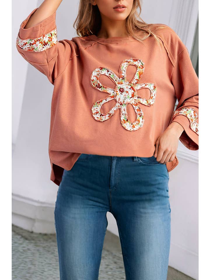 Little Daisy Closet - Wholesale Tunic - Women's - LDC Flower Patch Graphic Exposed Seam Wide Sleeve Loose Top3
