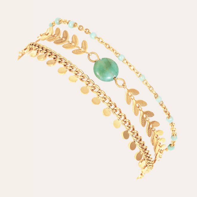 MULTILINK STEEL AND NATURAL STONE BRACELET for wholesale by WHOOPSY DAISY