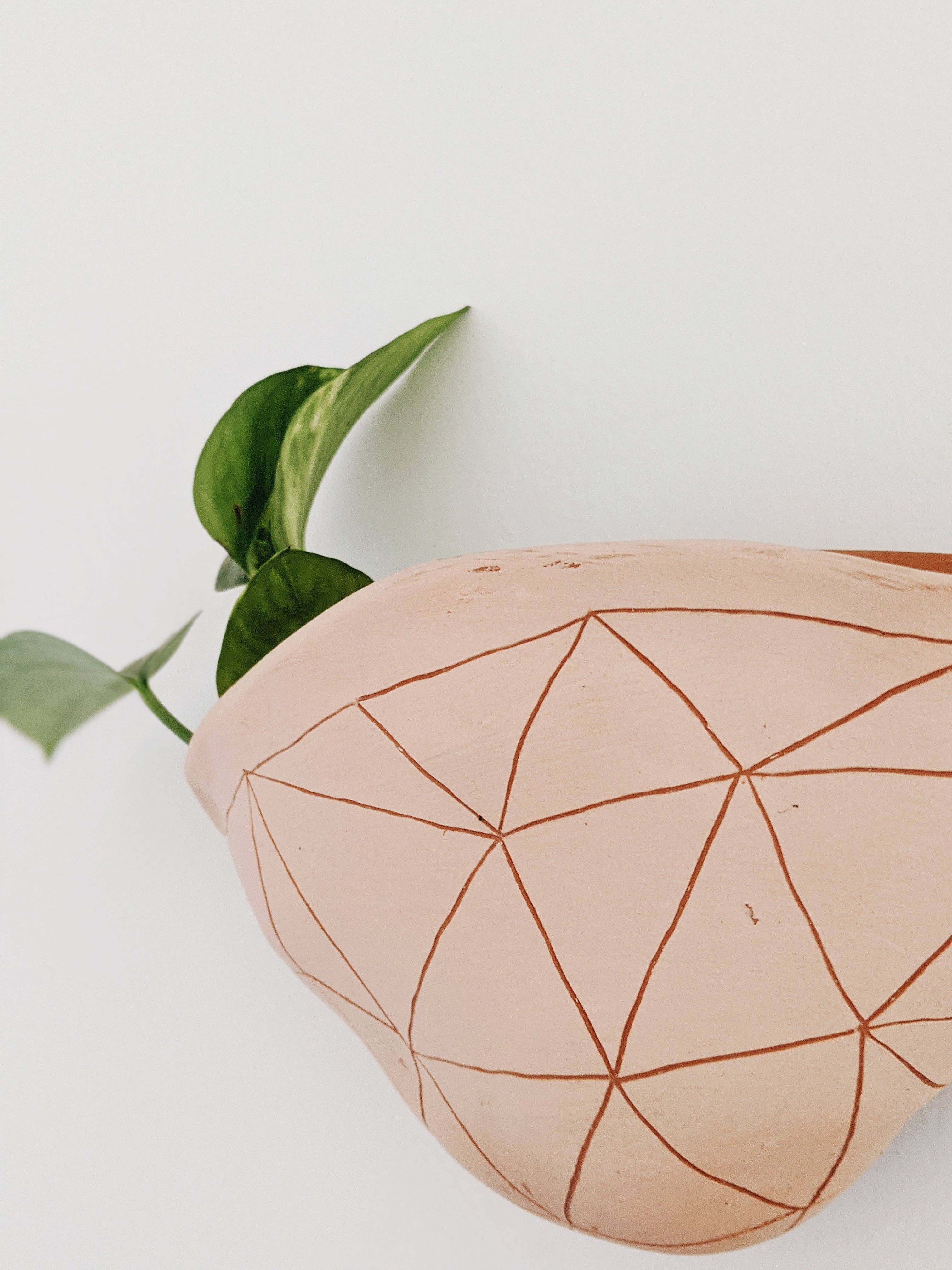 Half Light Honey - Wholesale Wall Planter - GEOTRIANGLE - 7x4" Wide Wall Pocket Planter - Pink & Red Earthenware Clay3