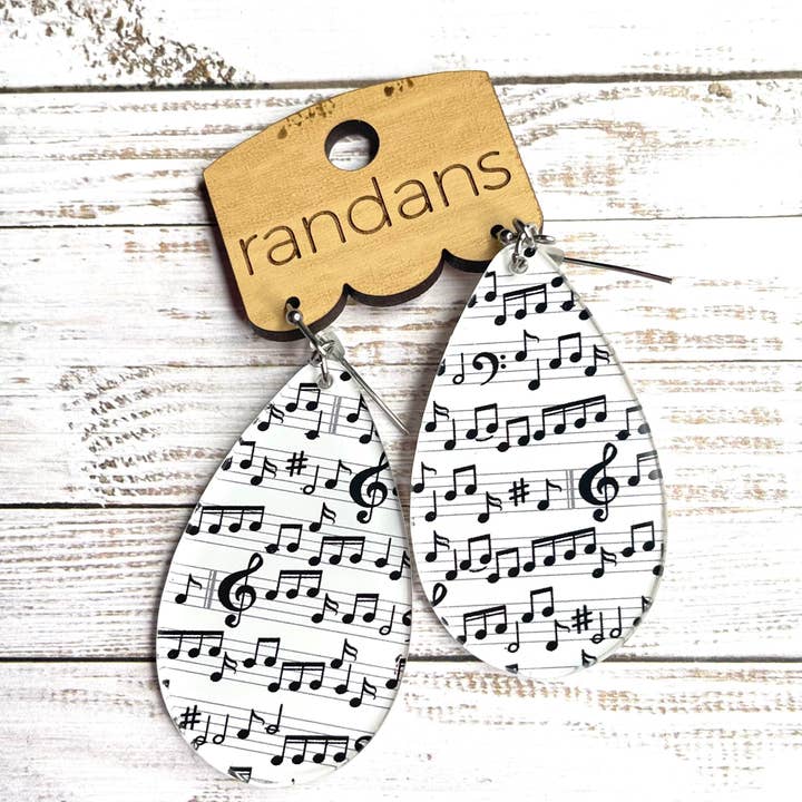Randans acrylic dangle earrings- music note teardrops for wholesale by Randans