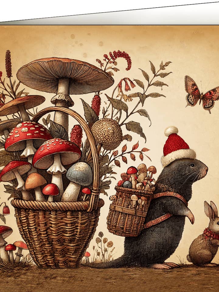 Wenskaart, Kerstmis, Mol met Konijn voor wholesale door Thistle and Tale Press