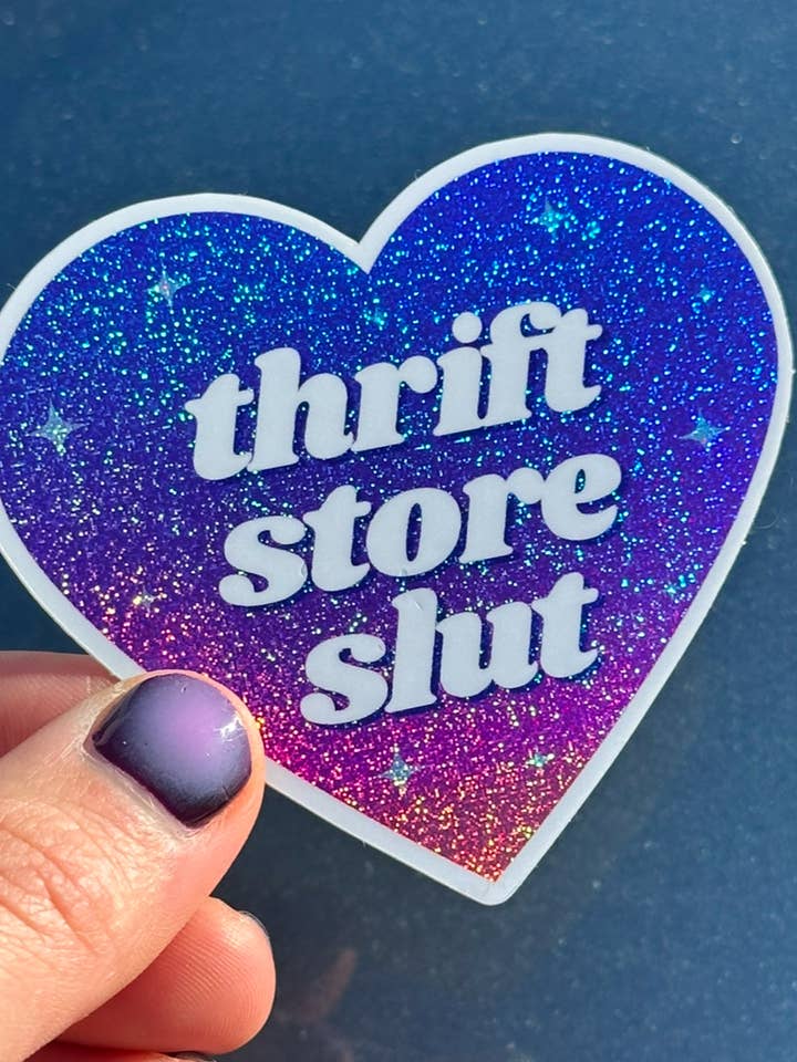Thrift Store Slut Glittery Heart Sticker for wholesale by ShlemonArt