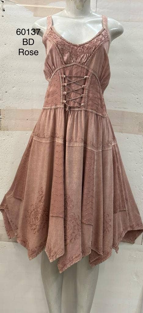 JUST CRUISING - India Casual Designs - Wholesale Dress - Women's - Bohemian Lace-Up Handkerchief Hem Dress4