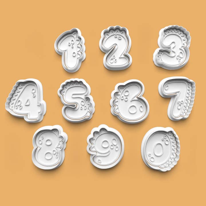 Dino Number Cookie Cutter Set: 3D Printed Fondant Cutter for wholesale by Roussell Prints and Demand LLC