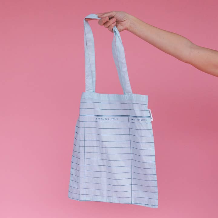 Pippi Post - Wholesale Tote Bag - Unisex - Sky Blue Library Card Lightweight Foldable Tote Bag
