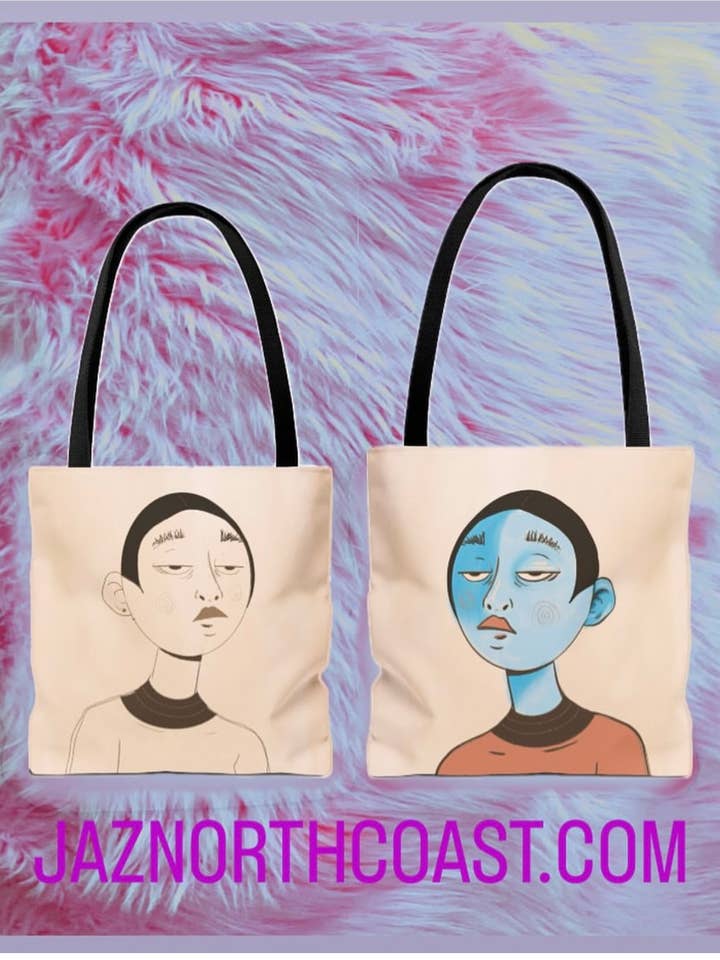 Large Tote Bag “Blue Face” for wholesale by Jaz North Coast