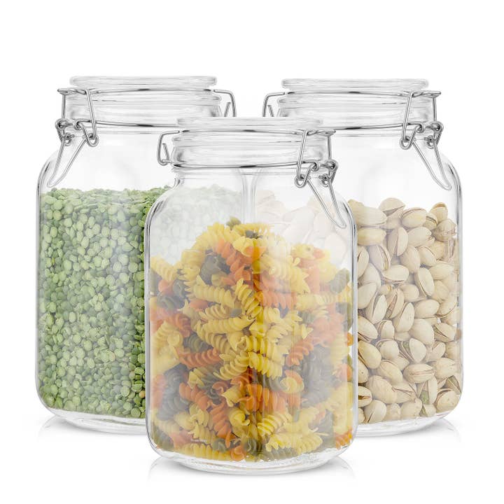 JoyJolt - Wholesale Food Storage Container - Glass Food Storage Jar with Airtight Clamp Lids - Set of 3