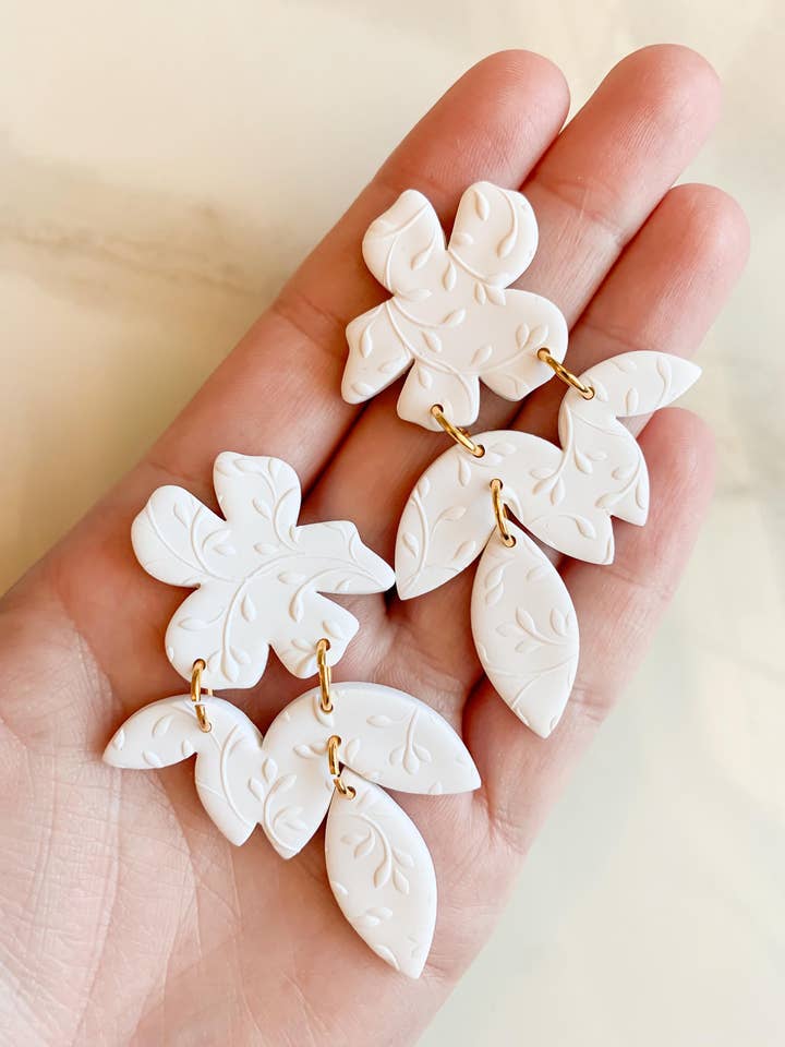Theodosia Botanical Polymer Clay Bridal Earrings for wholesale by Shumaker Clay