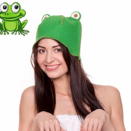 Vert Bonnet de bain de sauna Grenouille en feutre naturel vert LA-088 en vente sur Faire