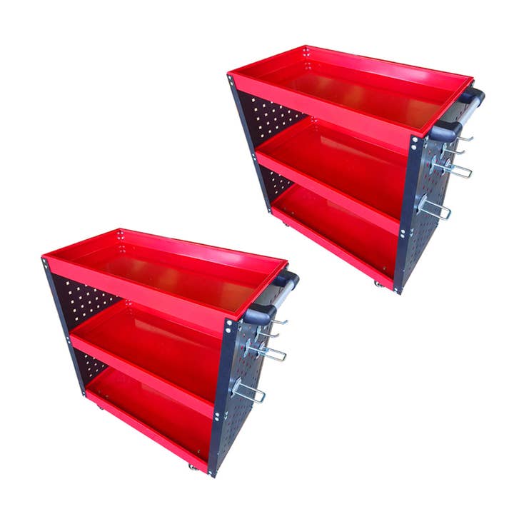 SOGA 2X 3 Tier Tool Storage Cart Portable Service Utility Heavy Duty Mobile Trolley with Hooks Red for wholesale by SOGA International Pty Ltd