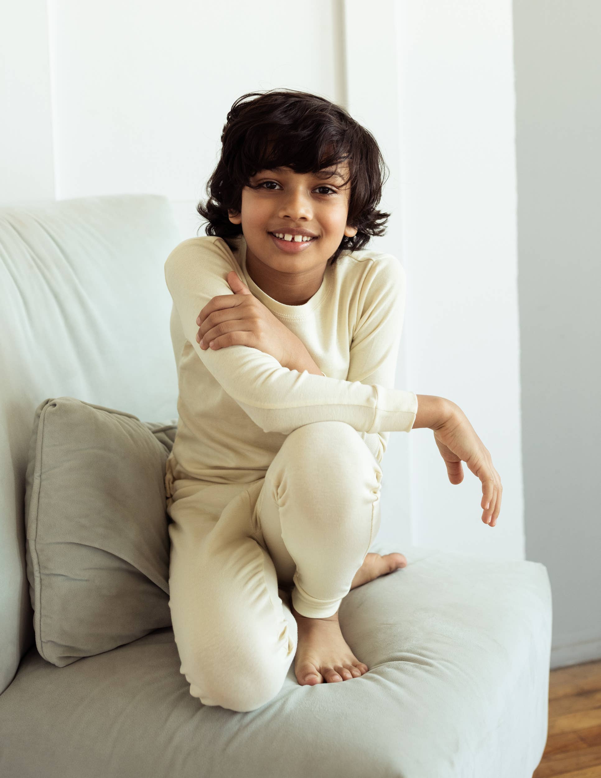 Leveret Pajamas - Venta al por mayor Conjunto de pijama - Niños - Pijama de algodón de dos piezas para niños Blanco roto3