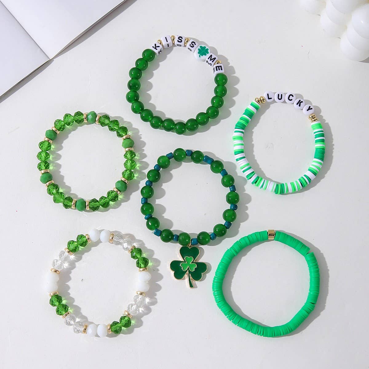 Green ST. PATRICK'S DAY BRACELET SET SHAMROCK PENDANT_CWMM3497 for wholesale on Faire3