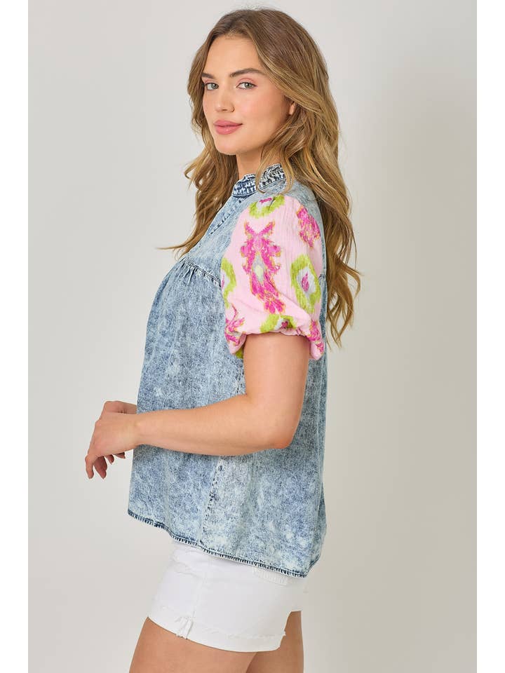 Mystree - Wholesale Blouse - Women's - 61023 Washed Mixed Media Peasant Blouse