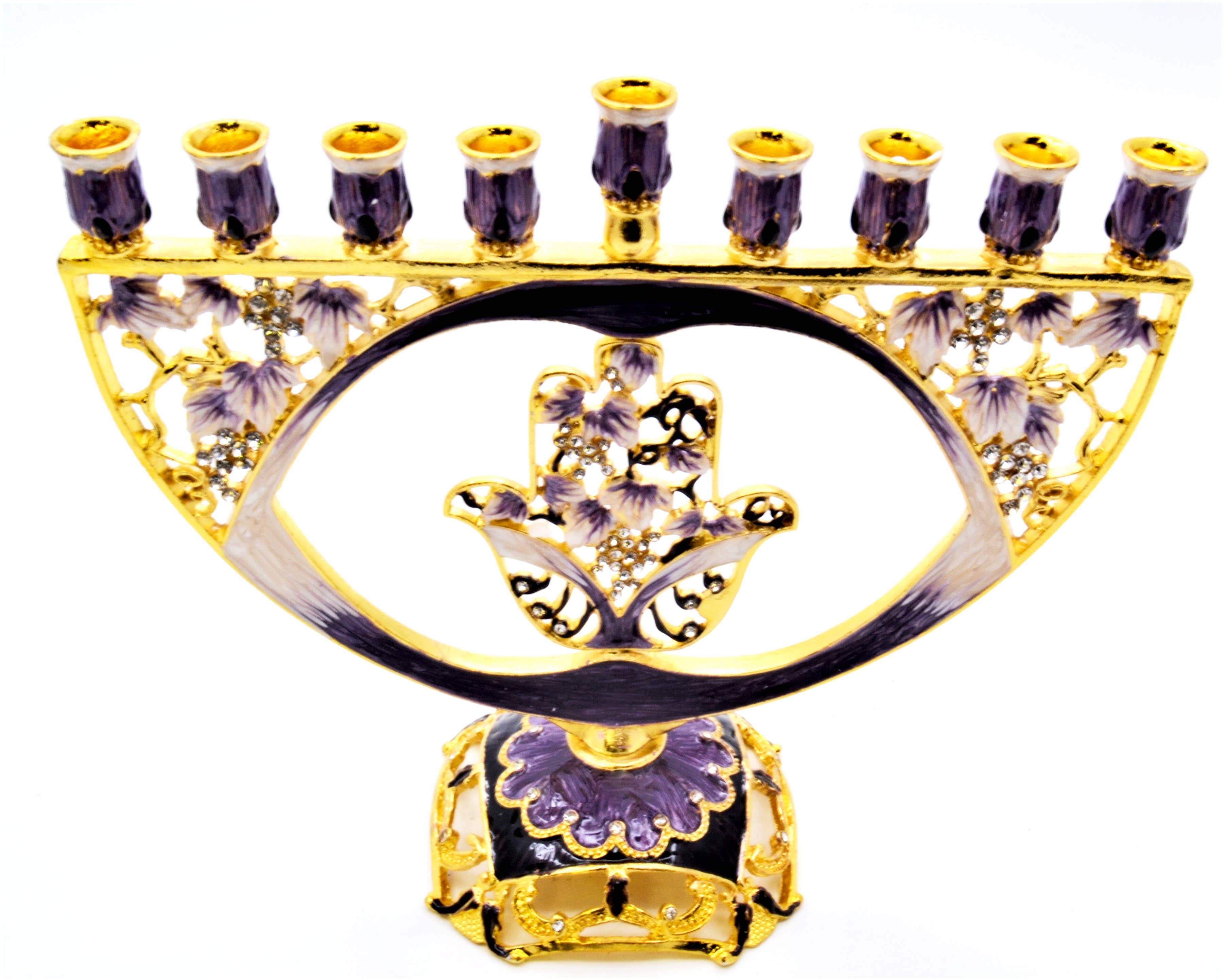 Ciel Collectables - Vente Menora - Menorah avec la main de Hamsa. Fabriqué avec des cristaux Swarovski et émaillés6