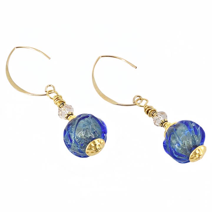 Blue Italian Round Bead Genuine Murano Glass Drop Earrings for wholesale by Viktoria Simonë