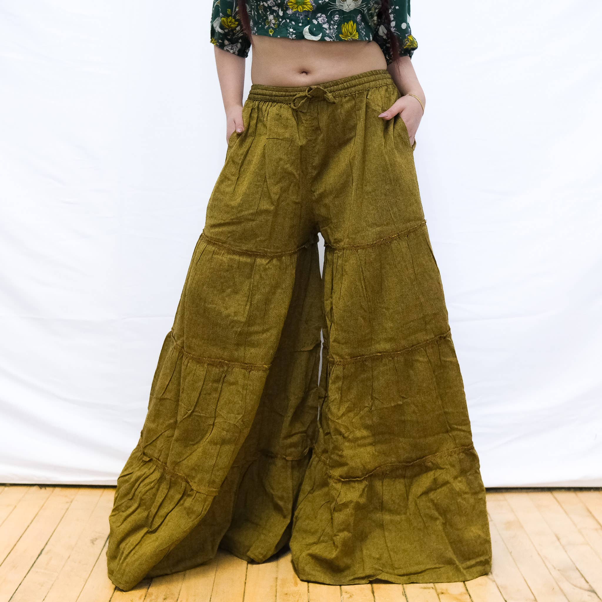 Karma Nepal Crafts - Wholesale Pants - Women's - Flowy Tiered Wide Leg Pants with Pockets6