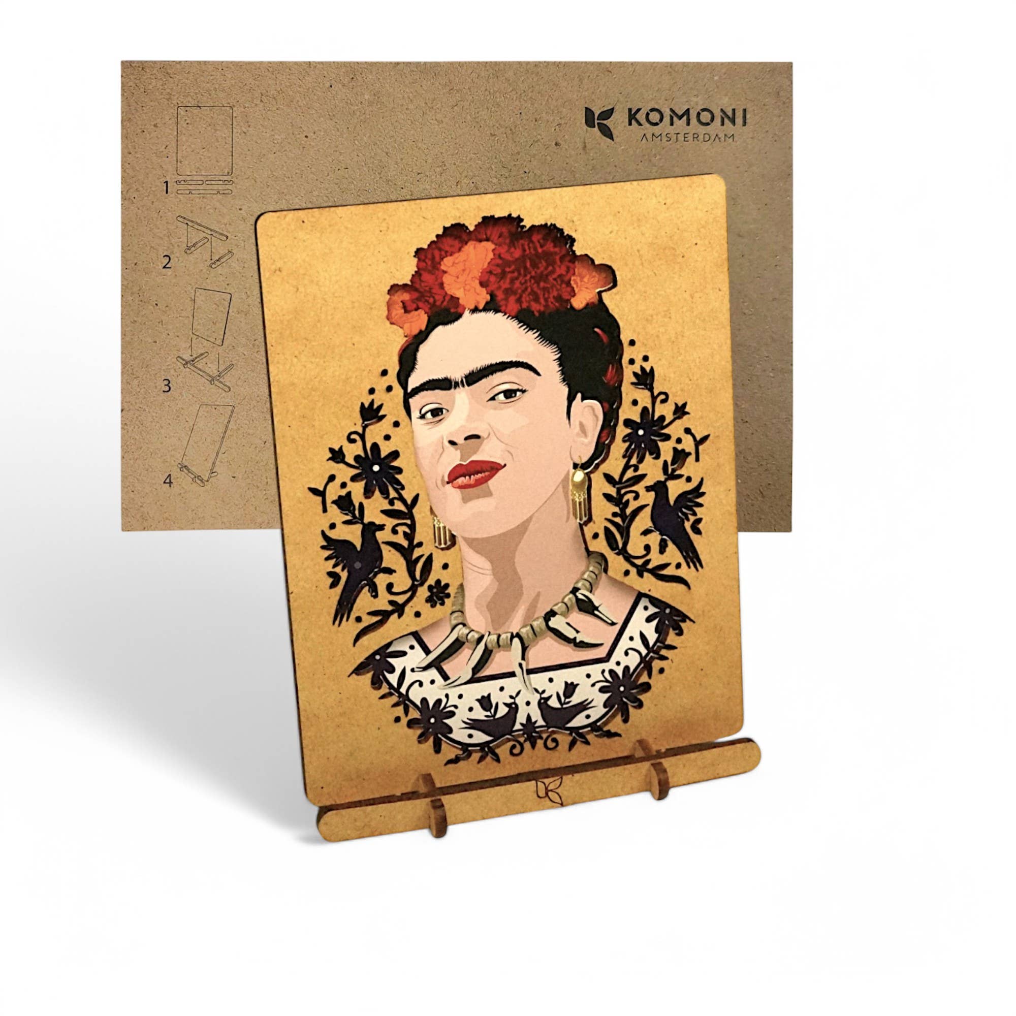 KOMONI Amsterdam - Vendita all'ingrosso Cartoline - Biglietto pop-up con il volto di Frida Kahlo0