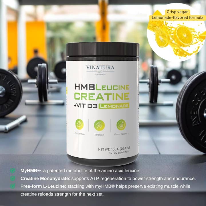 VINATURA SUPPLEMENTS - Wholesale Protein/Superfood Powder - HMB Leucine Creatine Powder with Vitamin D3 - Lemonade3
