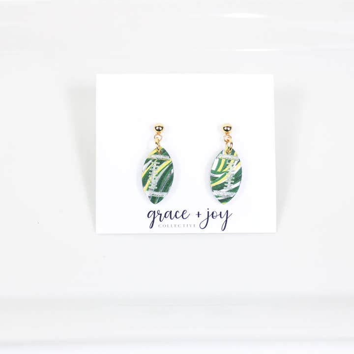 Grace + Joy Collective - Wholesale Dangle Earrings - Green and Gold Football Earrings, Green Bay 2