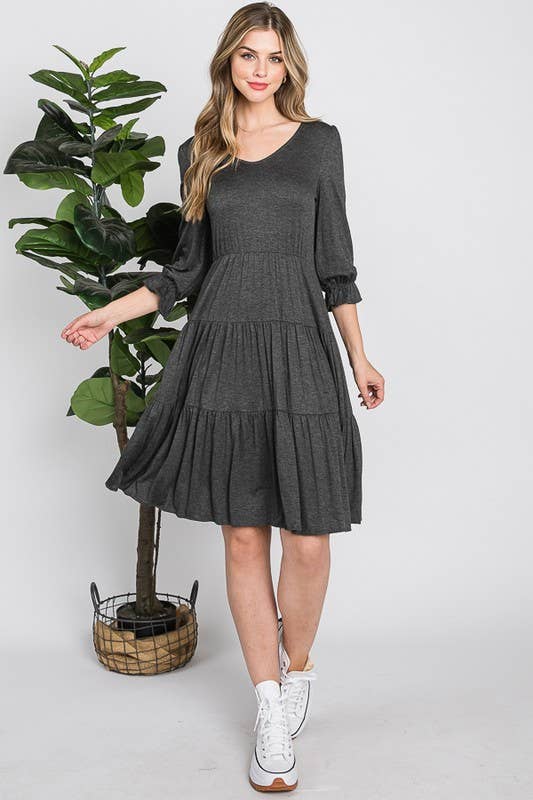 Reborn J - Wholesale Dress - Women's - Three Quarter Sleeve Tiered Dress1