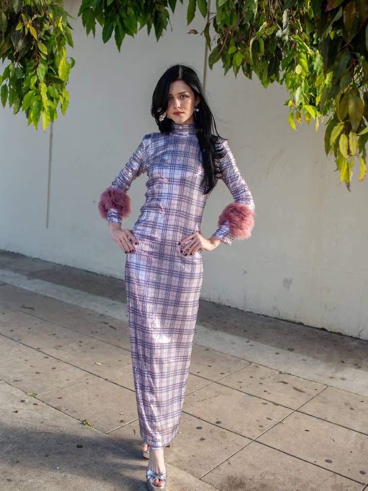 Catroux dress in Berry Baxter Plaid PRE-ORDER for wholesale by Jennafer Grace