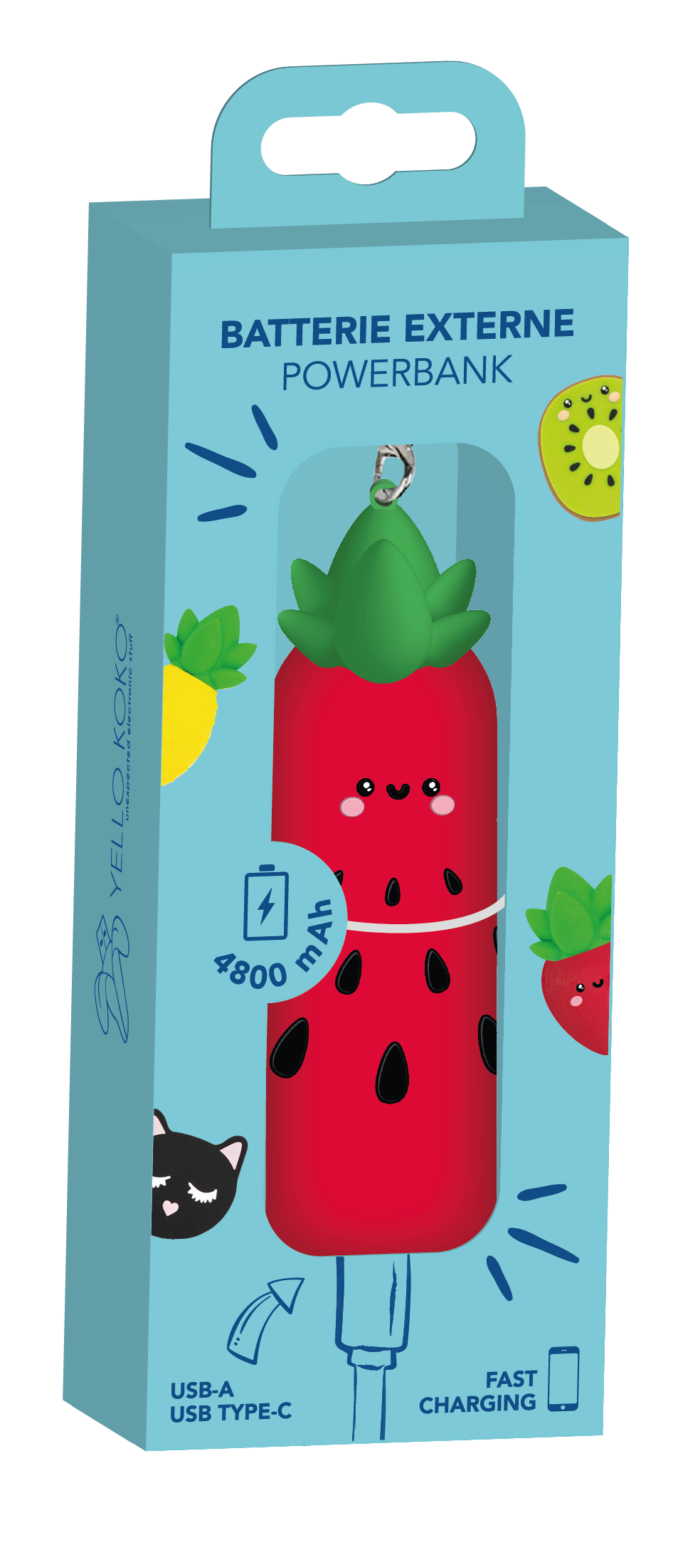 Yello Koko – Großhandel Mobiles Ladegerät – Strawberry Powerbank mit USB-C und USB-A1