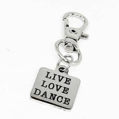 Live Love Dance Stainless Steel Clip On Charm Inspirational Engraved Dancer Gift Ballet Bag Accessory Keychain Motivation Jewelry for wholesale by JKCE Designs