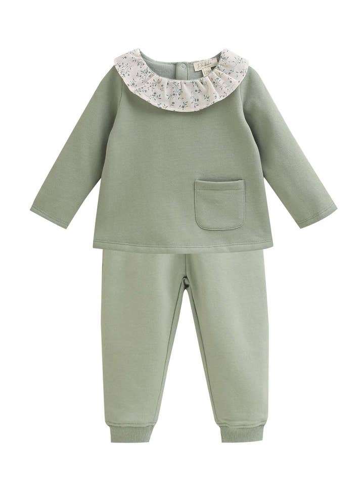 Bebisflickas träningsoverall med tröja och gröna byxor för wholesale av Dadati