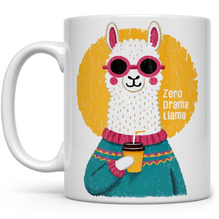 Zero Drama Llama Ceramic Mug, Cute Funny Animal Gifts for wholesale by Loftipop