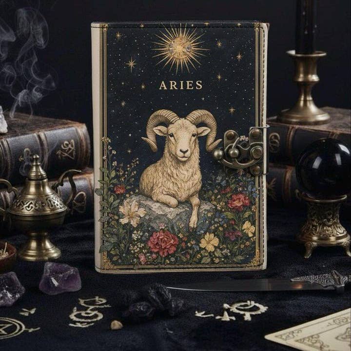 Aries Grimoire Vintage leather journal Zodiac Leather book for wholesale by MNM HANDICRAFTS