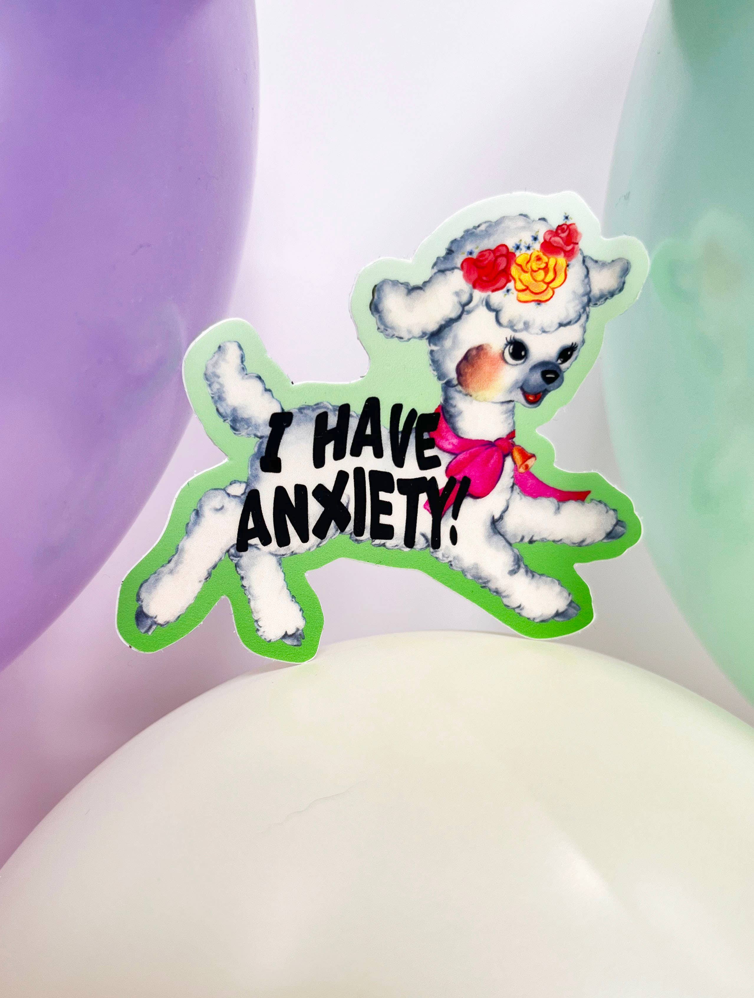 The Coin Laundry – wholesale Sticker – I Have Anxiety Cute Lamb Sticker - Funny Retro Style Sticker1