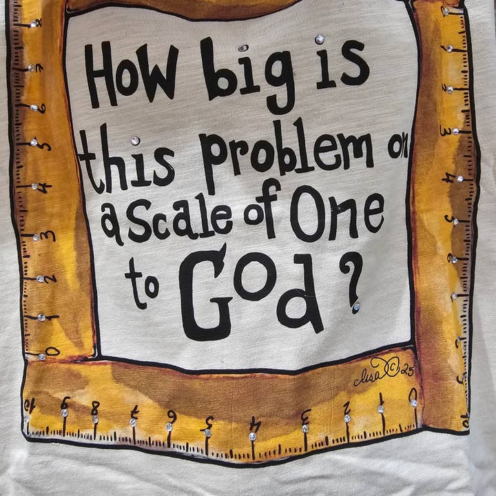 On a Scale of One to God Tattered Tee for wholesale by A Rare Bird Shop