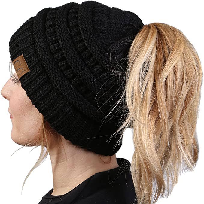 Funky Junque – wholesale Mössa - Dam – BeanieTail Messy Bun Mössa - Svart