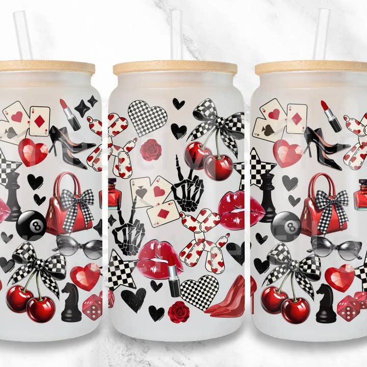 16oz UV DTF Wrap - Cards Cherries Check for wholesale by Small Biz Shipping Co