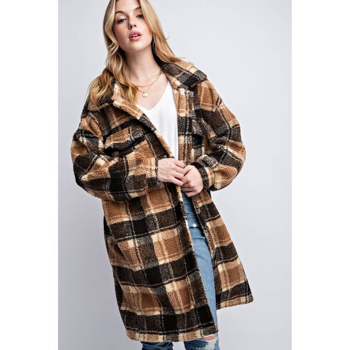 Sweet Generis - Wholesale Jacket - Women's - PLAID TEDDY OVERSIZE JACKET