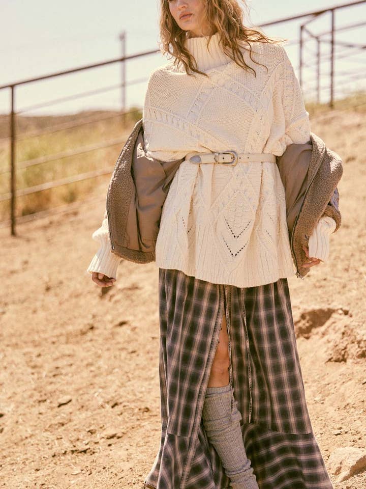 Jupe longue à cordon de serrage à carreaux en flanelle avec boutons sur le devant pour la vente par Promesa USA