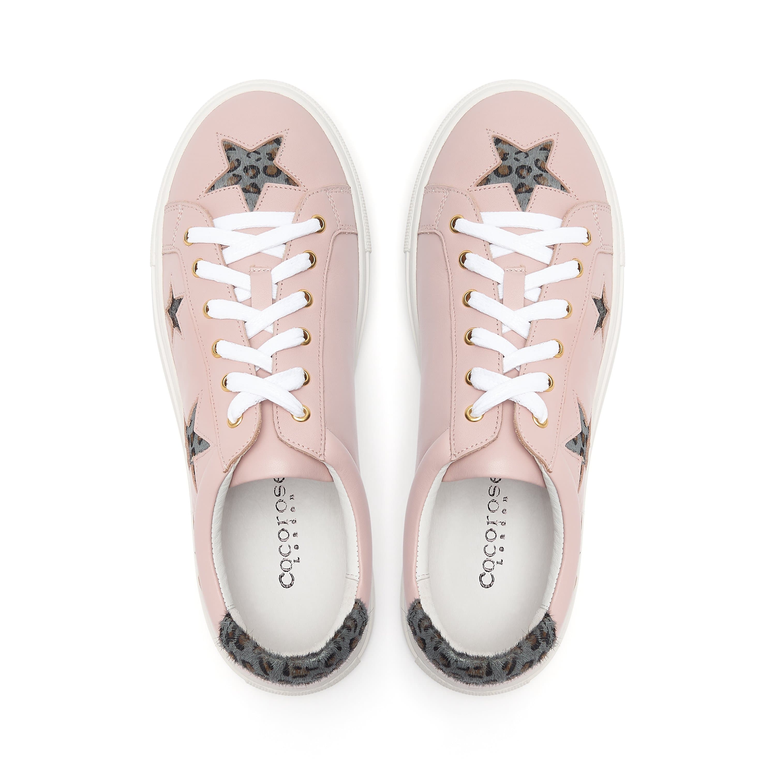 Cocorose London - Vendita all'ingrosso Sneakers di tendenza - Donna - Hoxton - Scarpe da ginnastica in pelle rosa pastello con stella leopardata grigia2