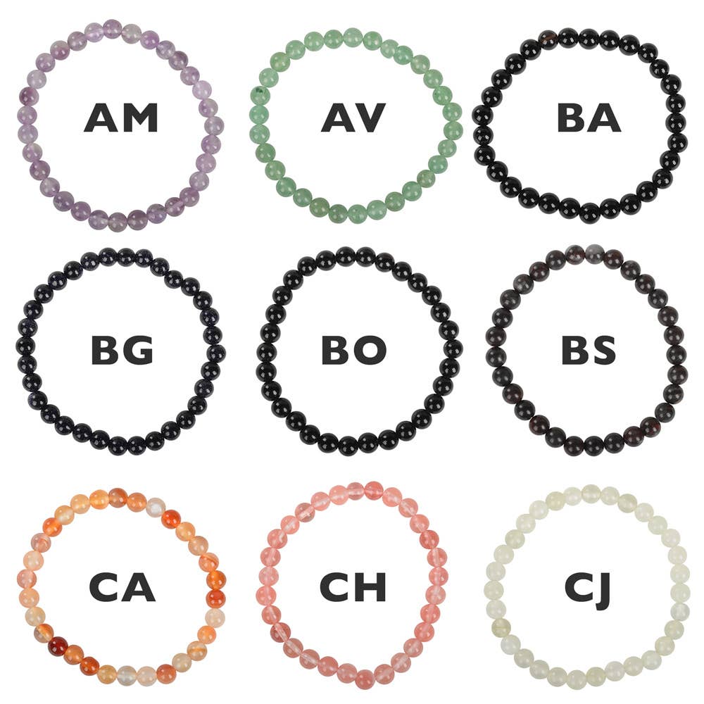 Benjamin International - Wholesale Beaded Bracelet - 6mm Crystal Gemstone Stretch Bracelets0