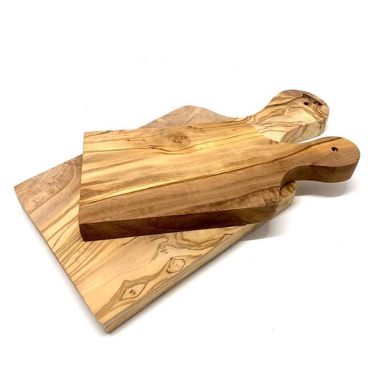 olivenholz-erleben - Venta al por mayor Tablas de cortar - Juego de 2 tablas de cortar con mango, madera de olivo