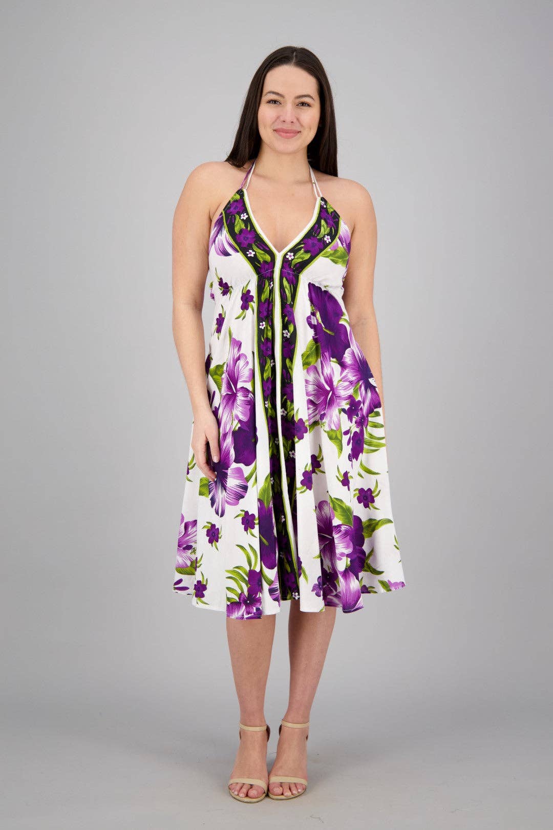 Advance Apparels – Vestido - Mulher por atacado – Vestido Cachecol Estampado Halter Top Floral 1973-WHT2