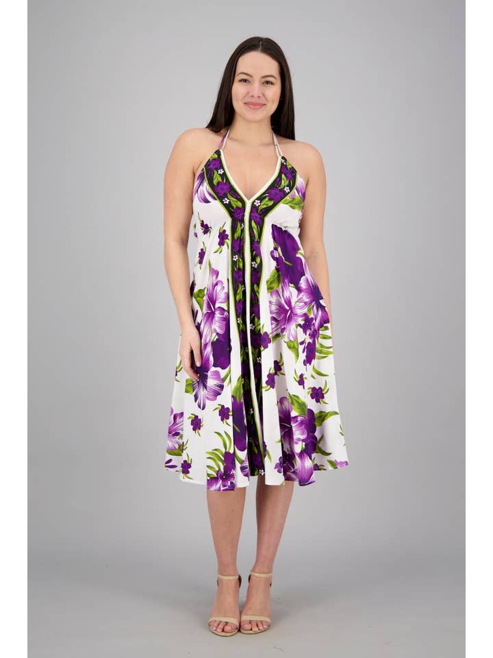 Advance Apparels – Vestido - Mulher por atacado – Vestido Cachecol Estampado Halter Top Floral 1973-WHT2