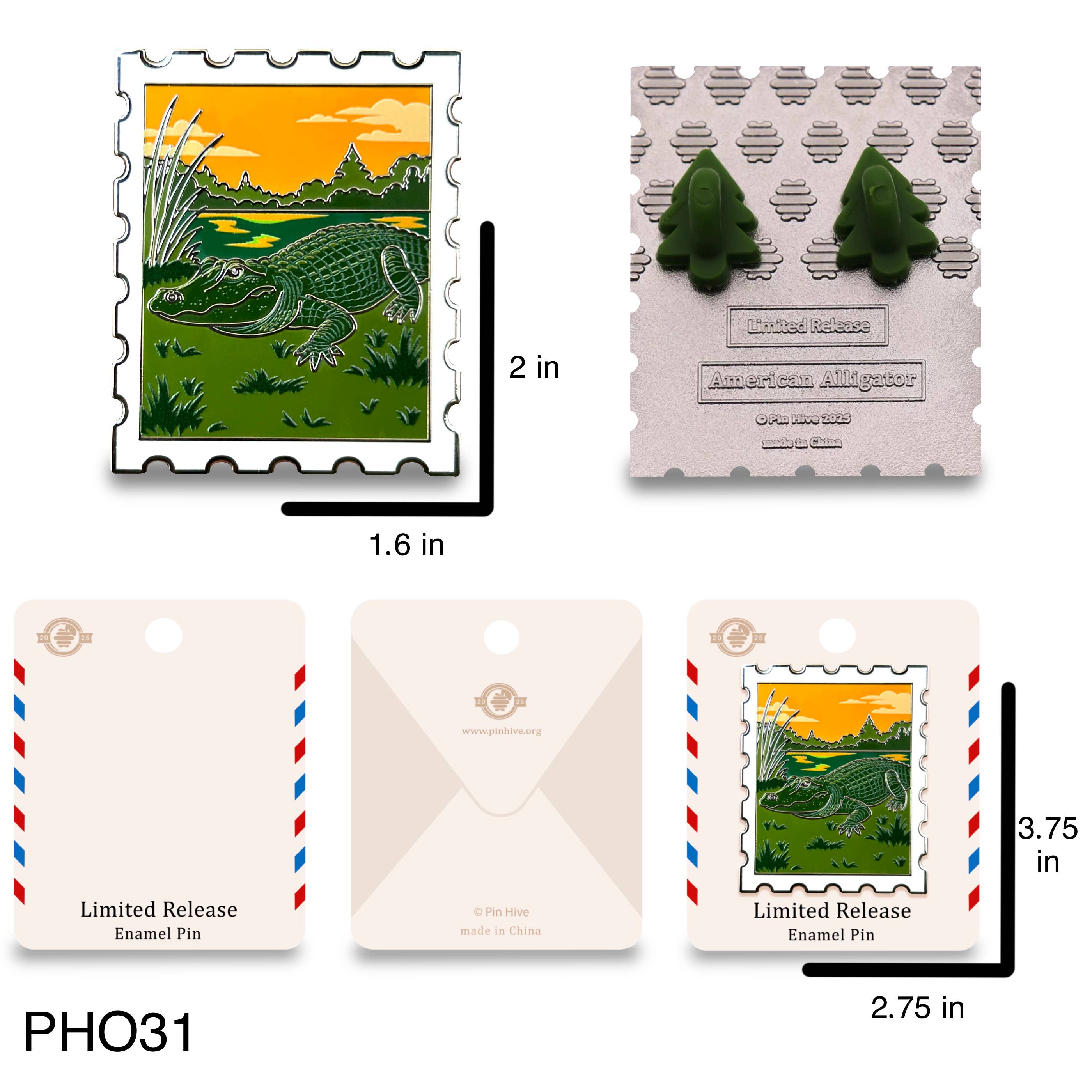 Pin Hive LLC - Wholesale Lapel Pin/Button - American Alligator Postage Stamp Enamel Pin3
